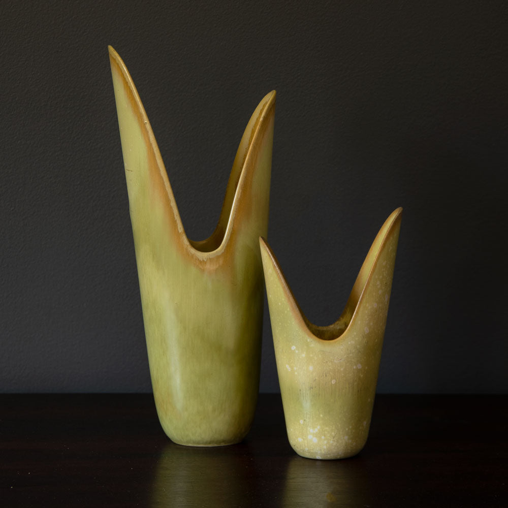 Two asymmetrical vases with yellow glaze Gunnar Nylund for Rorstrand