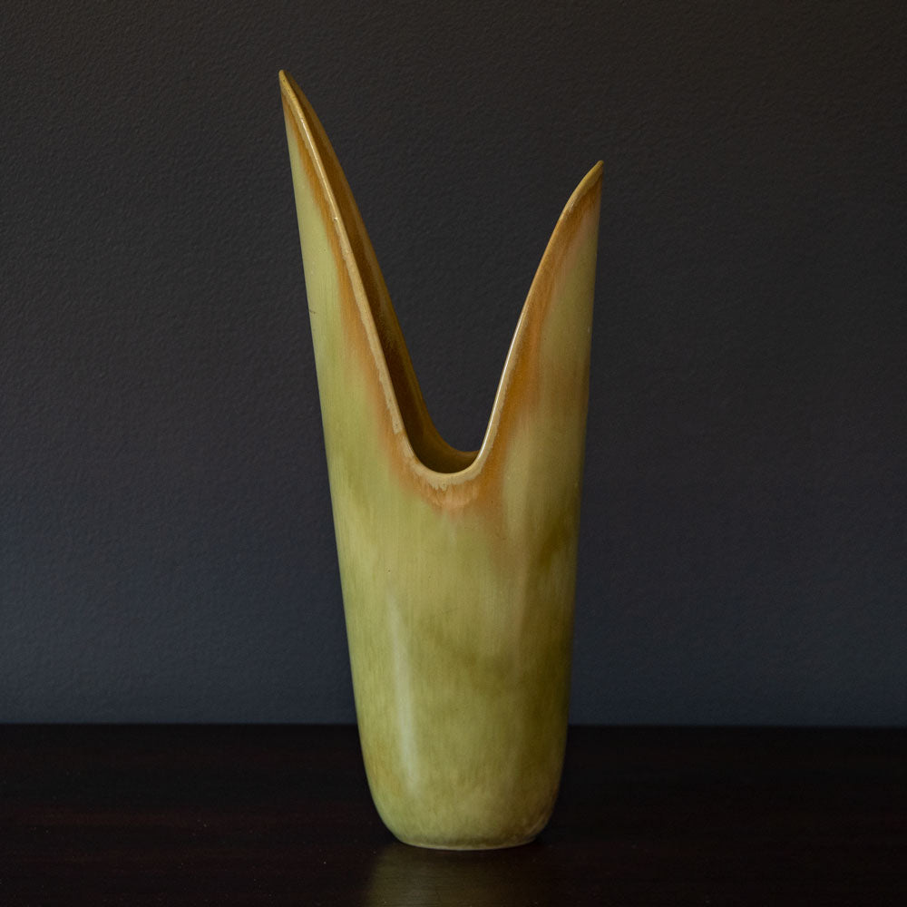 Gunnar Nylund for Rorstrand, large asymmetrical vase with yellow glaze G9031