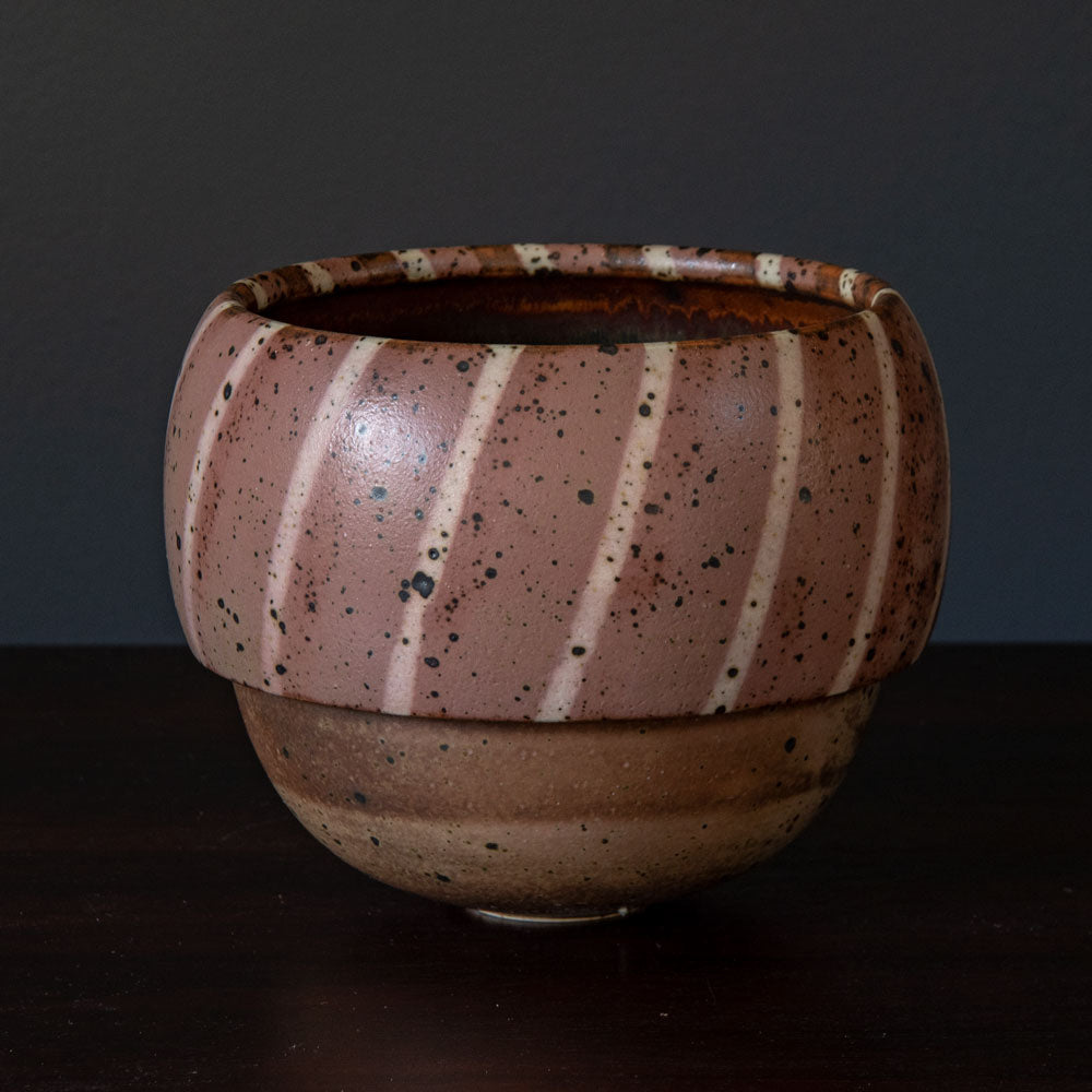 Ursula Scheid, Germany, unique stoneware round vase with patterned glaze H1073