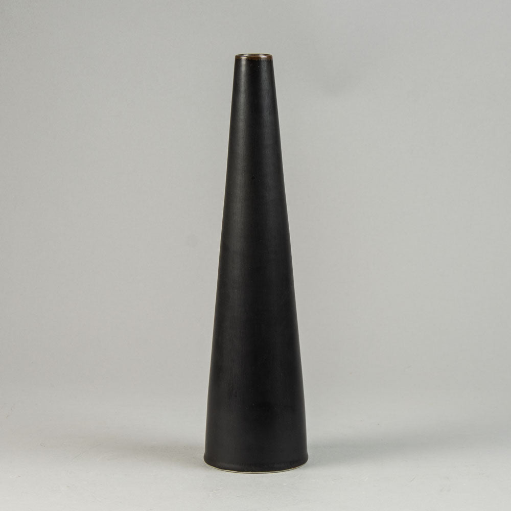 Carl Harry Stålhane for Rörstrand,  conical  vase with matte black haresfur glaze H1238