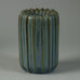 Arne Bang, Denmark, ribbed cylindrical stoneware vase with blue glaze
