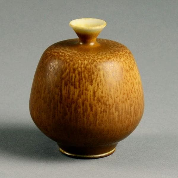 Berndt Friberg for Gustavsberg, cabinet vase with golden brown haresfur glaze D6327 - Freeforms