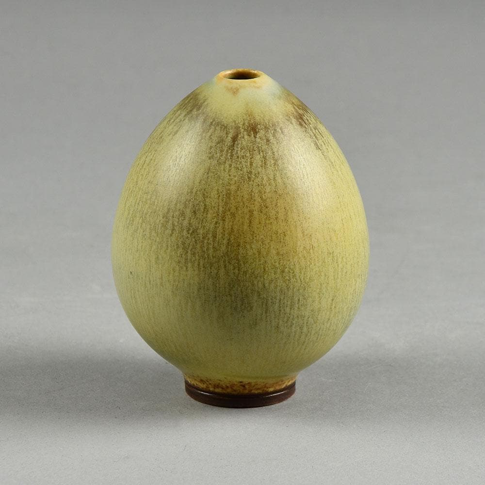 Berndt Friberg for Gustavsberg egg shaped vase with gray haresfur glaze F8234 - Freeforms