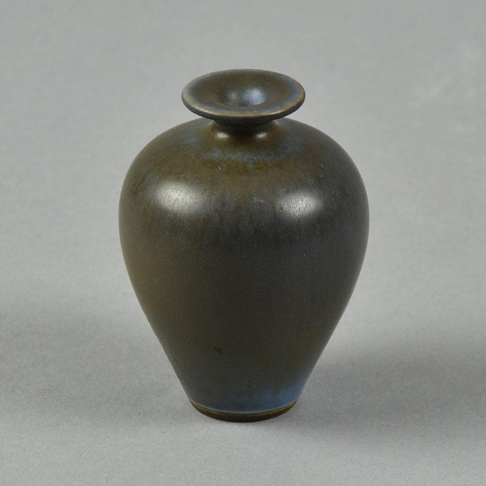 Berndt Friberg for Gustavsberg miniature vase with blue-gray haresfur glaze F8281 - Freeforms