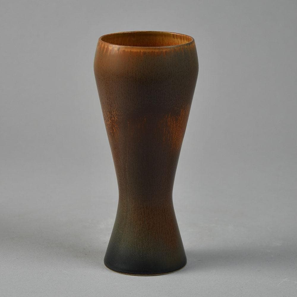 Carl Harry Stålhane for Rörstrand vase with reddish brown haresfur glaze E7203 - Freeforms