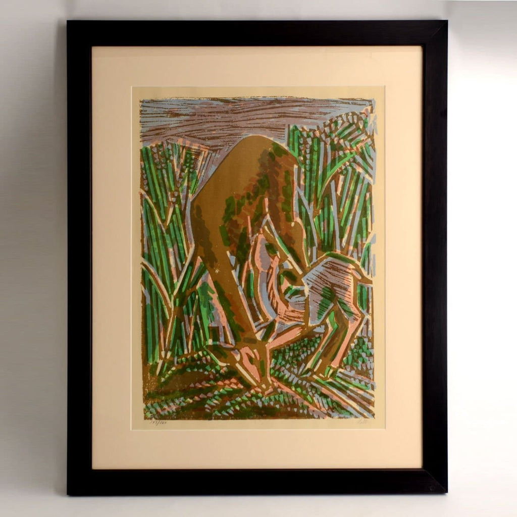 Framed lithograph of deer and fawn by Axel Salto N6285 - Freeforms