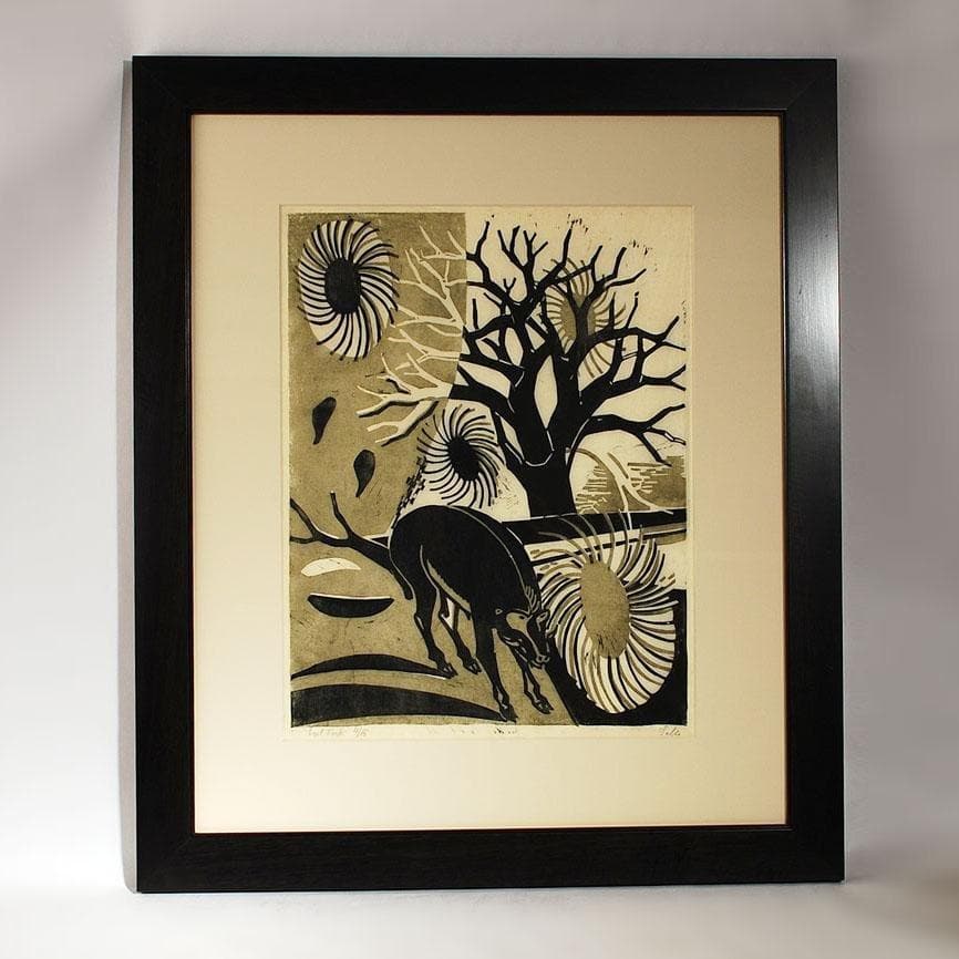Framed woodblock print of a deer by Axel Salto N6284 - Freeforms