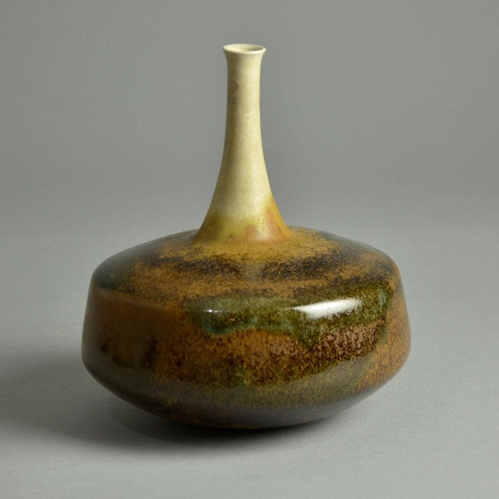 Gerald and Gotlind Wiegel, bottle vase with brown and cream glaze E7253 - Freeforms