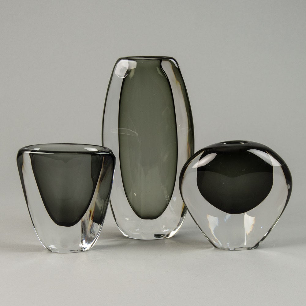 Group of gray "Sommerso" vases by Nils Landberg for Orrefors - Freeforms