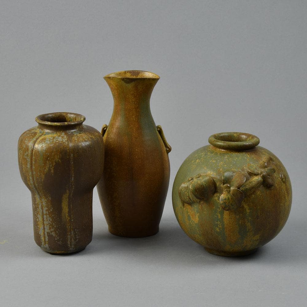 Group of objects with brown glaze by Arne Bang - Freeforms