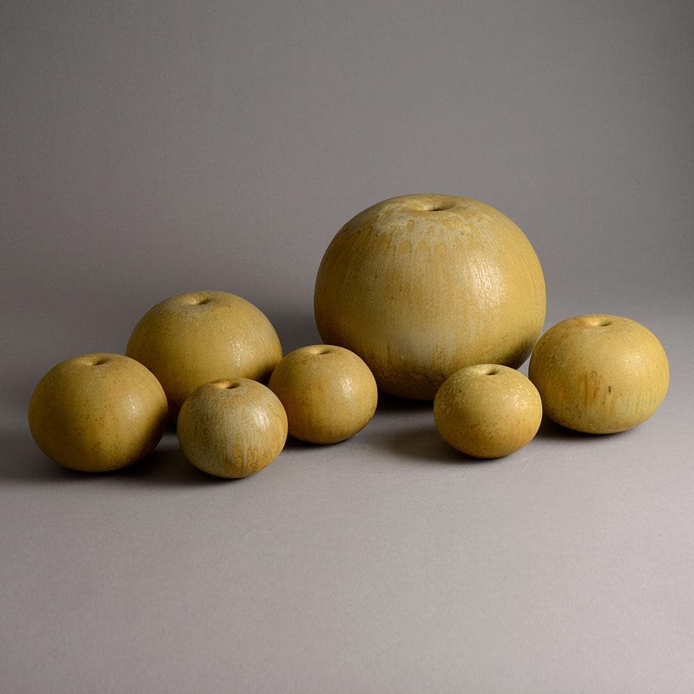 Group of vases by Gottlind Weigel with yellow ochre crystalline glaze - Freeforms