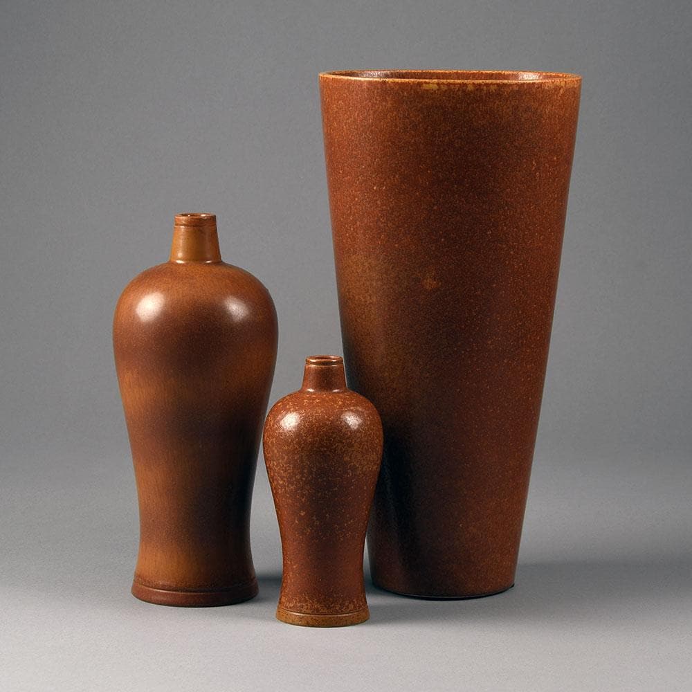 Group of vases with reddish brown glaze by Gunnar Nylund for Rorstrand - Freeforms