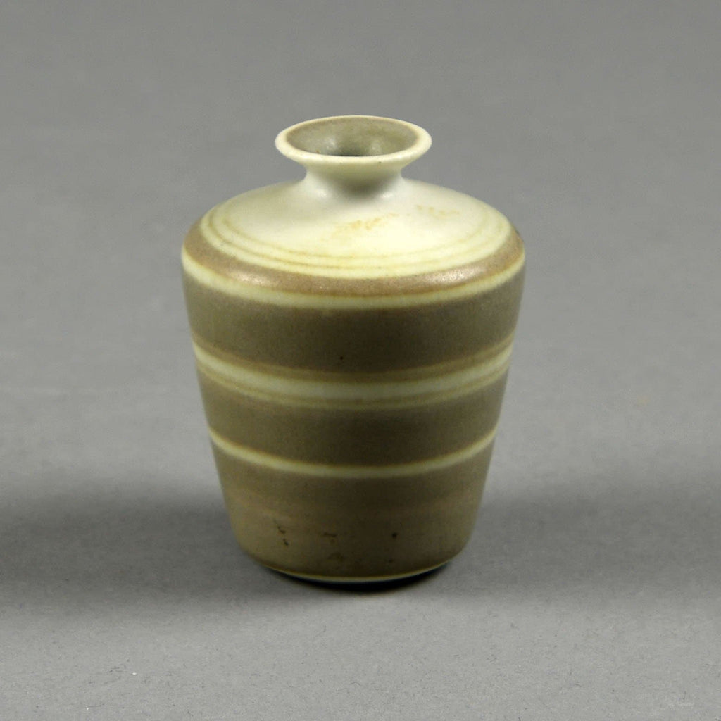 Gunnar Nylund for Rorstrand, miniature stoneware vase with gray and brown stripes F8187 - Freeforms