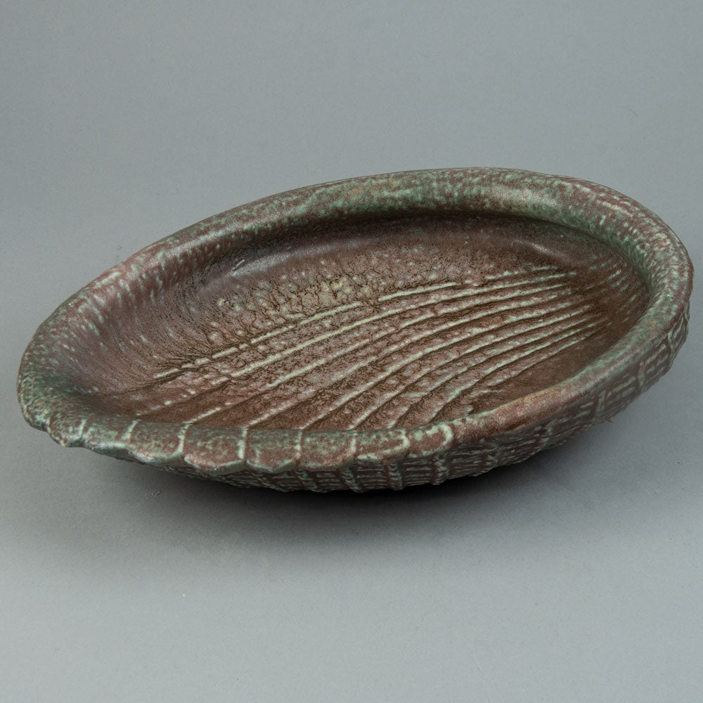 Gunnar Nylund for Rorstrand, Sweden, large bowl shaped like a seashell, with pink and green glaze G9042 - Freeforms
