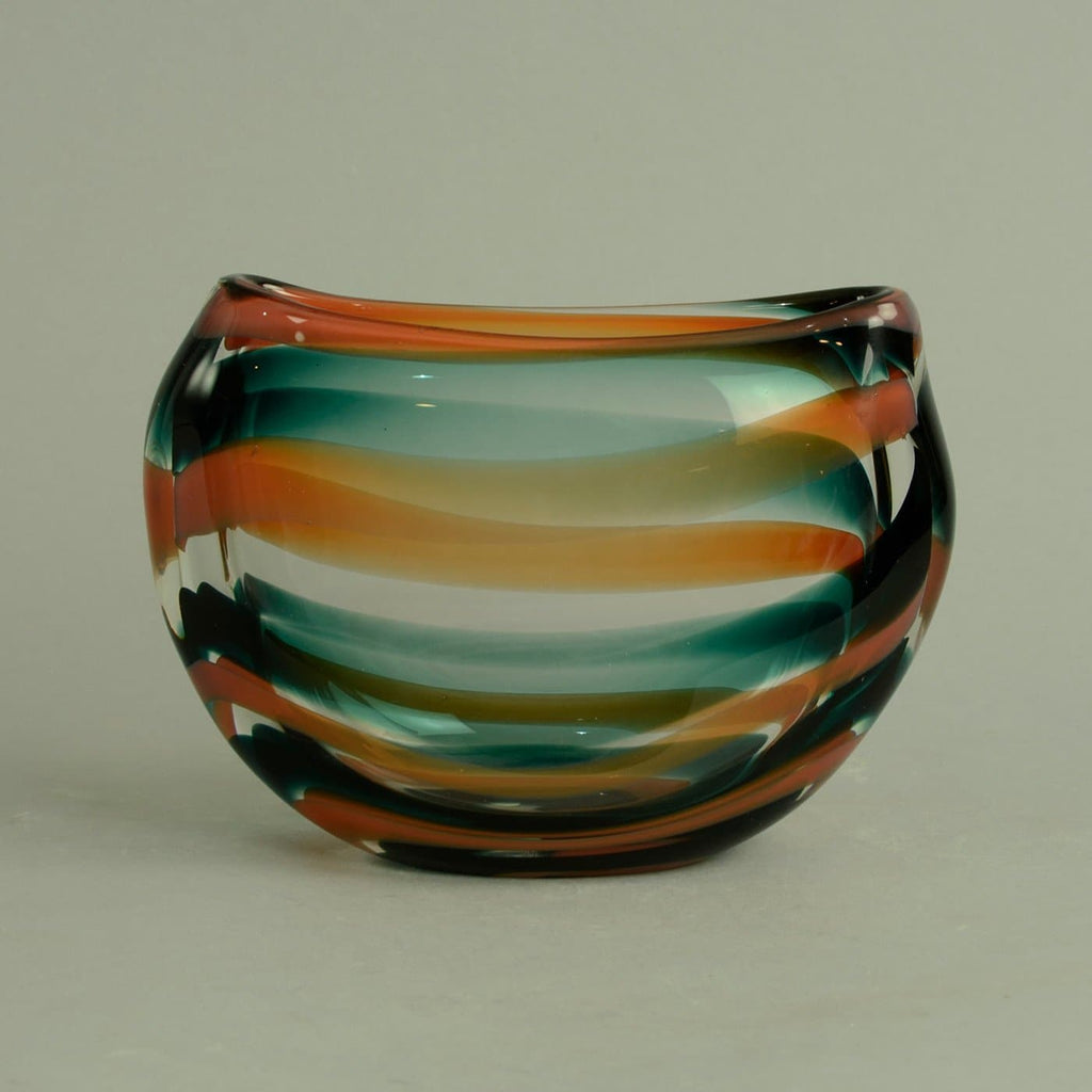 Hand blown glass vase in green, orange and clear glass by Floris Meydam C5192 - Freeforms