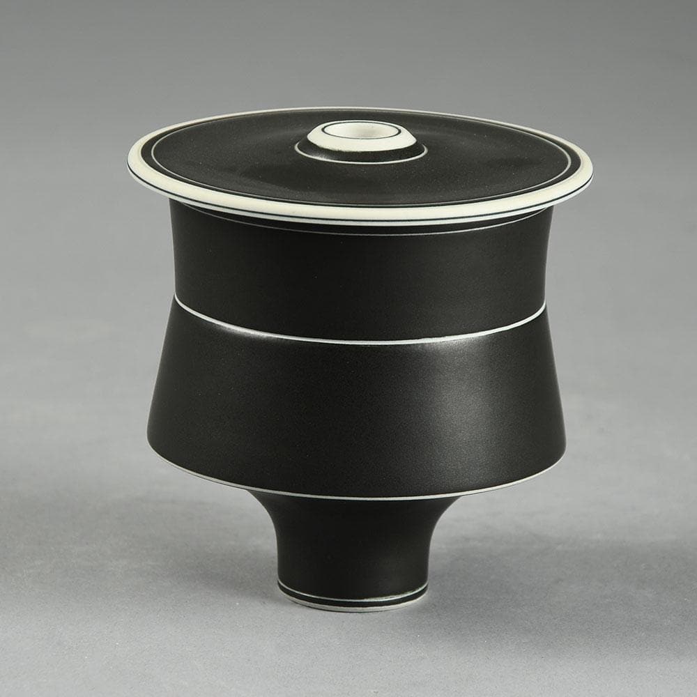 Johan Broekema, Netherlands, lidded jar with matte black and white glaze E7155 - Freeforms