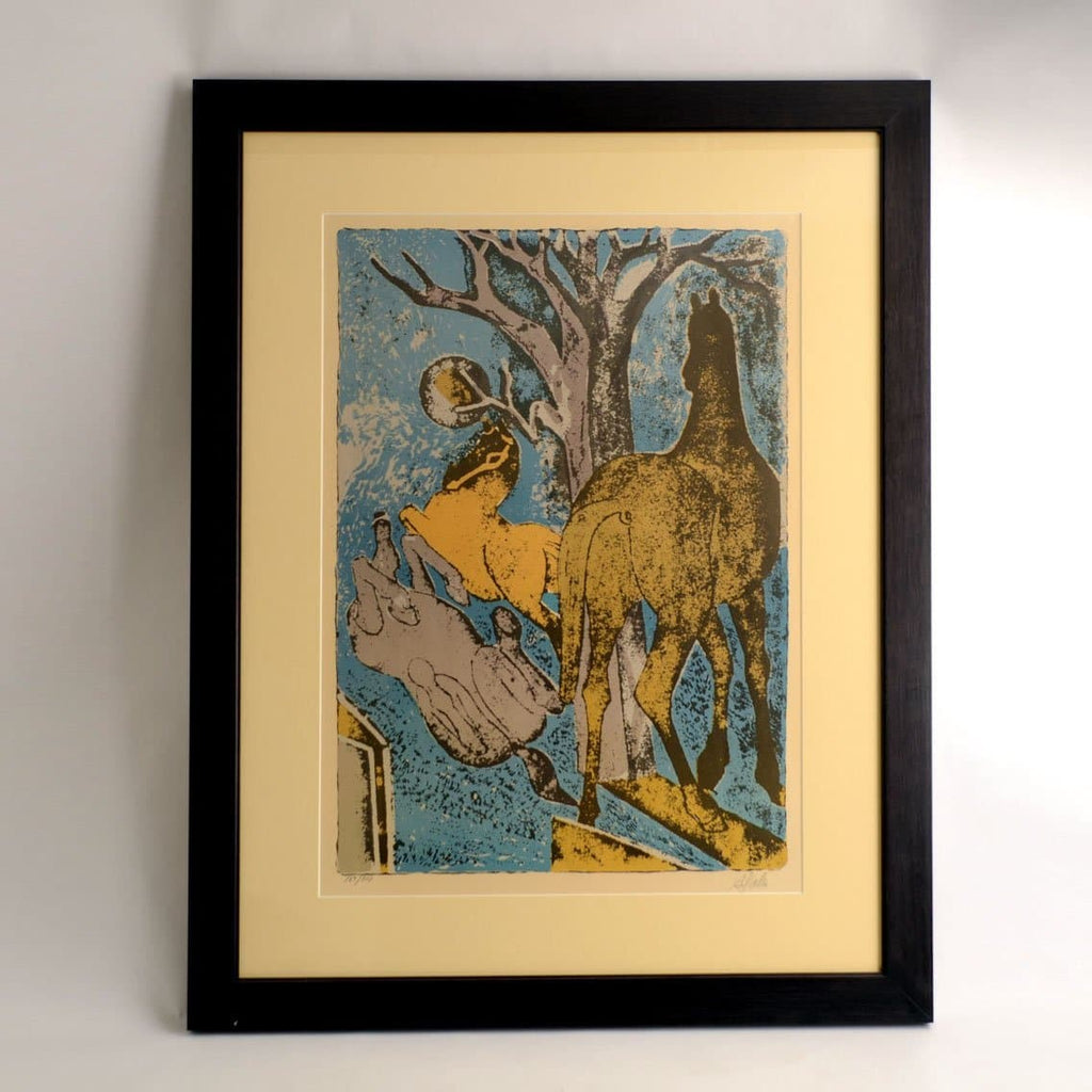Lithograph of frolicking horses by Axel Salto N6283 - Freeforms