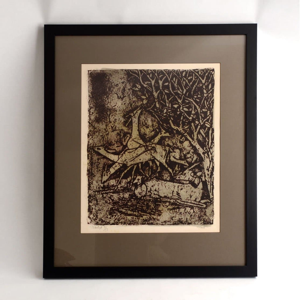 Lithograph with scene of deer in woodland by Axel Salto N6646 - Freeforms