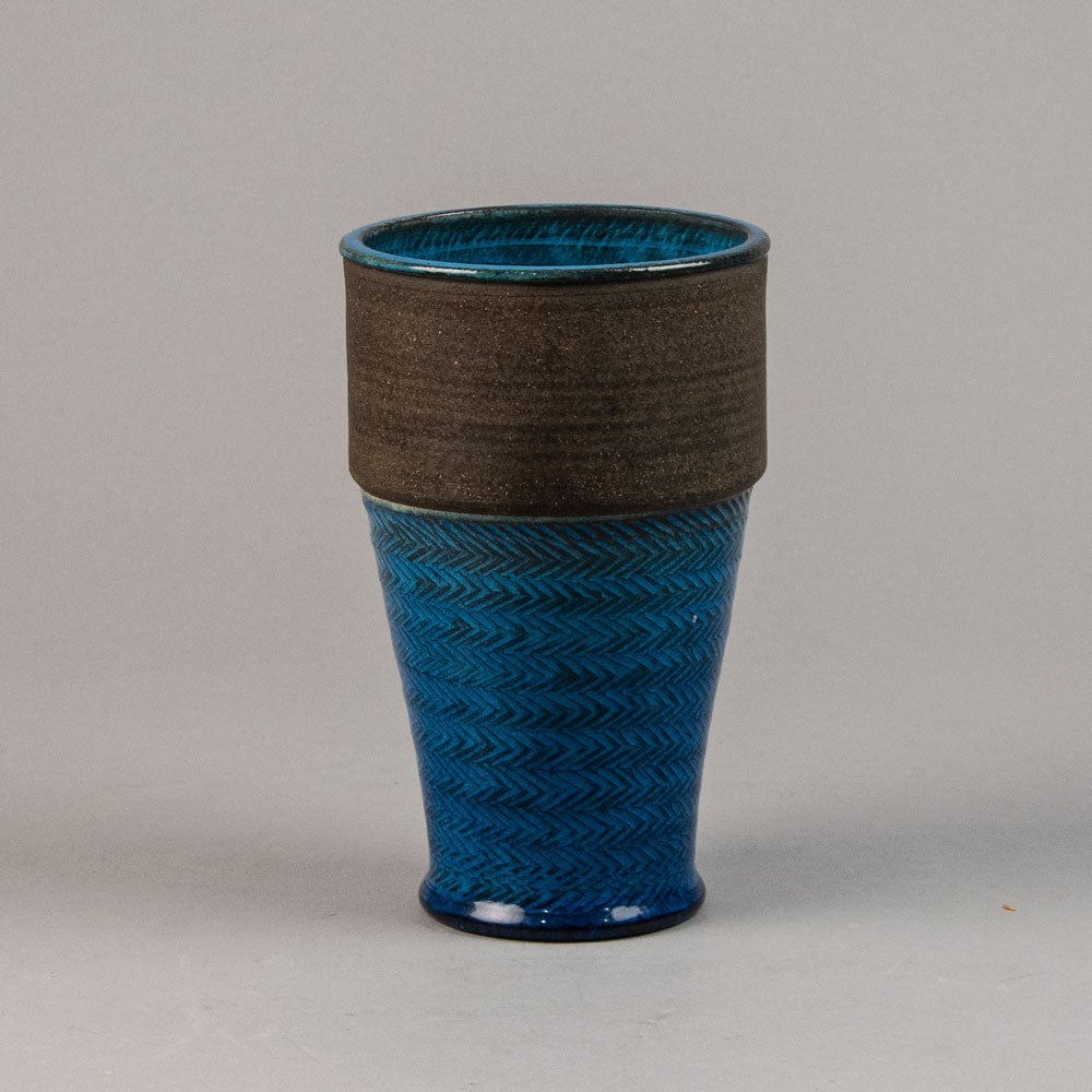 Nils Kahler for Herman A. Kahler Keramik, Denmark, stoneware vase with glossy turquoise glaze G9426 - Freeforms