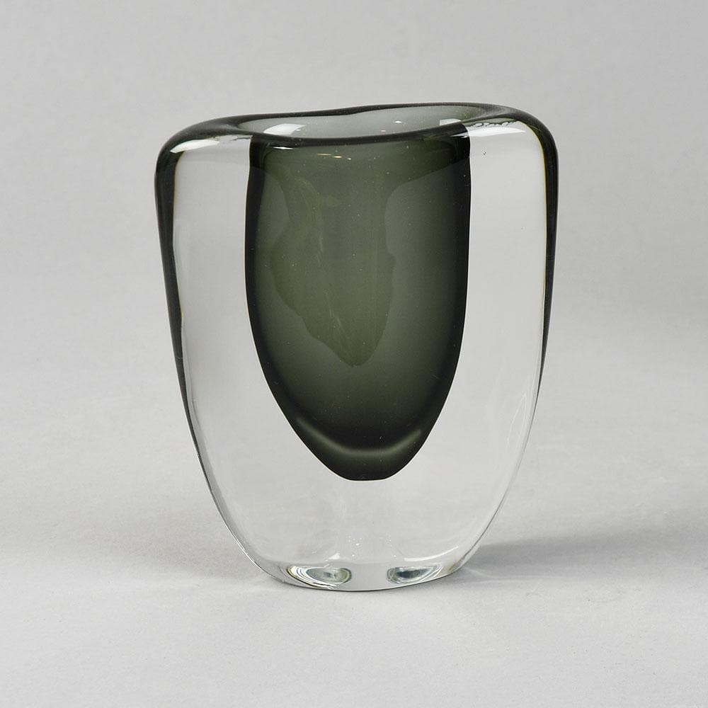Nils Landberg for Orrefors, Sweden, flat gray sommerso vase G9039 - Freeforms
