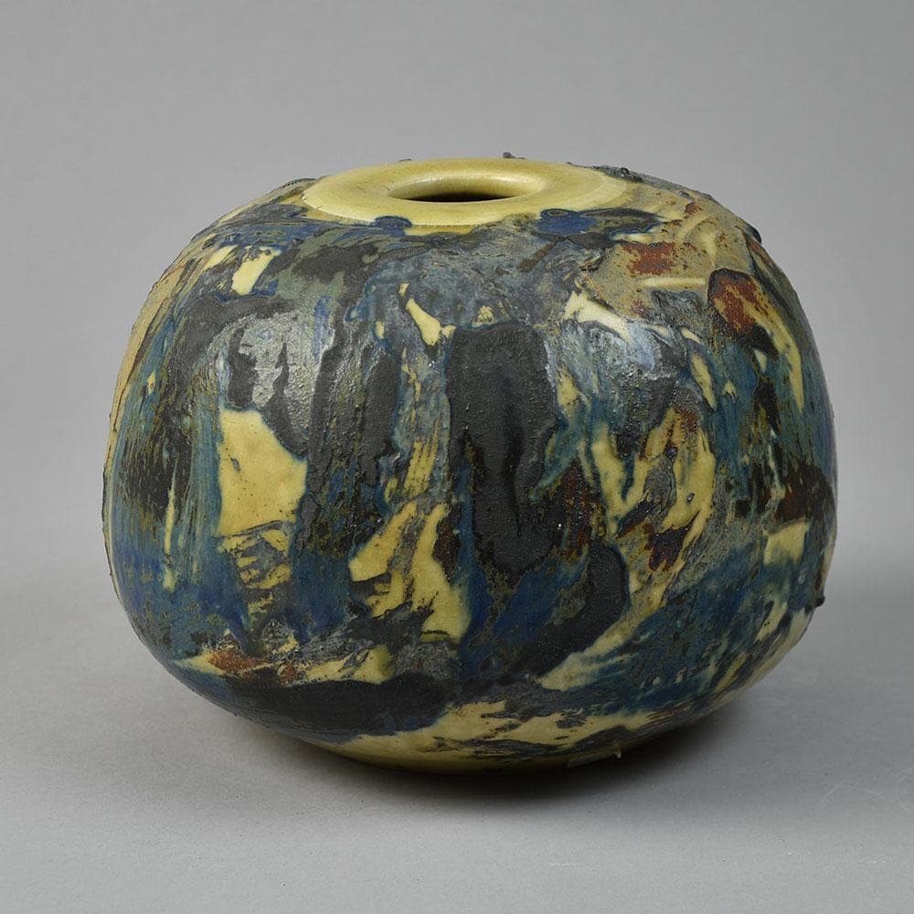 Peter Zweifel, own studio, Germany, unique stoneware vase with painterly blue glaze G9114 - Freeforms