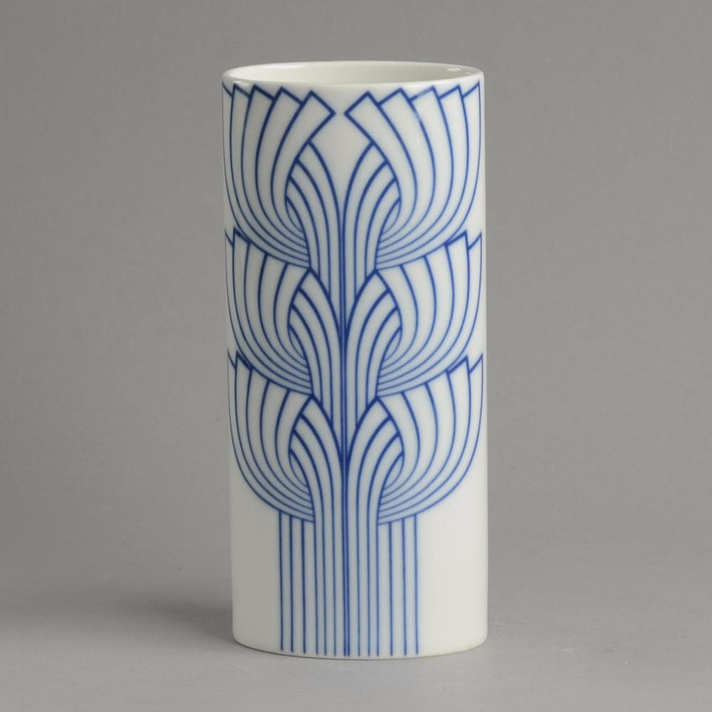 Porcelain vase with glossy white glaze with blue line decoration by Rosenthal B3668