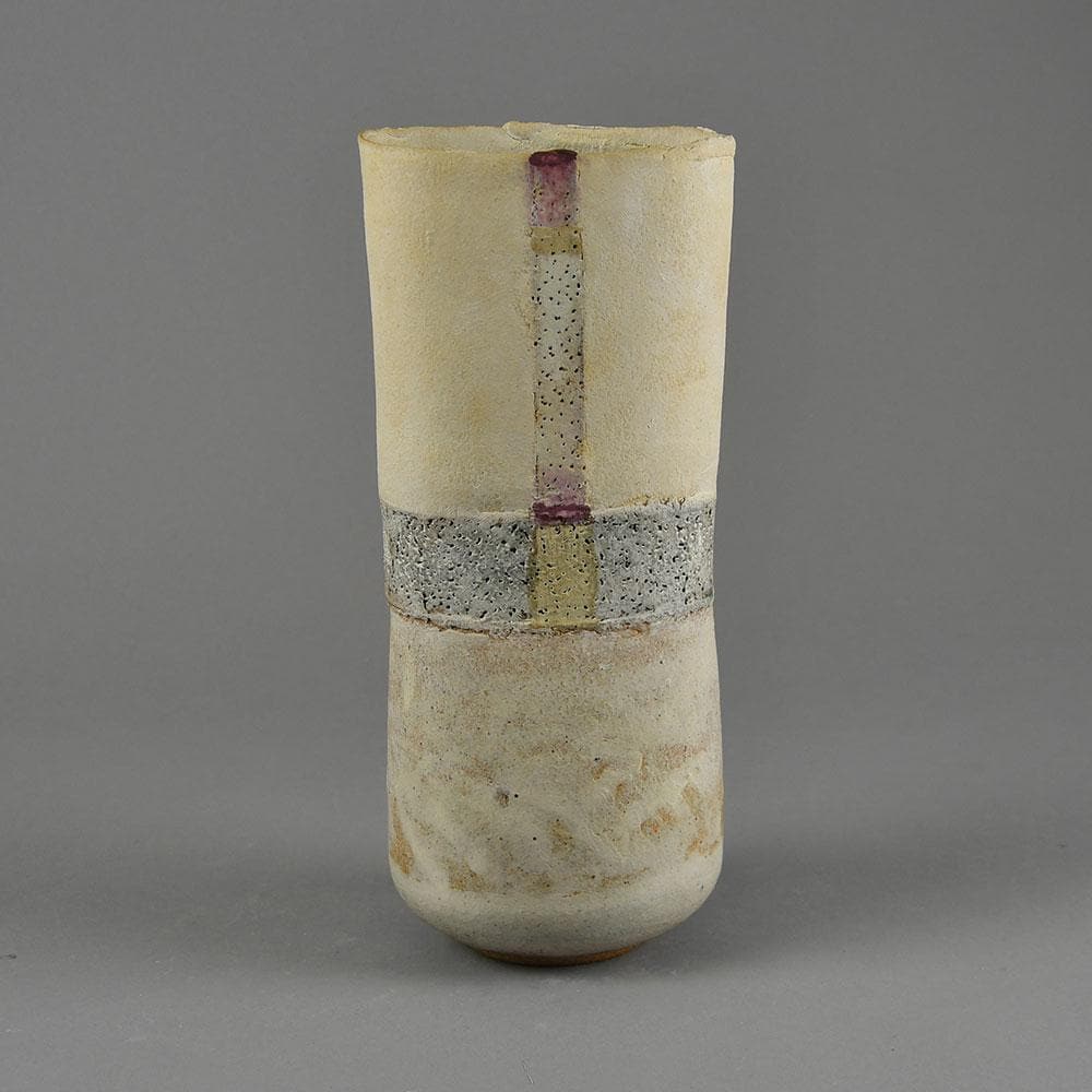 Robin Welch, own studio, UK, tall vase with pink and white glaze F8306 - Freeforms