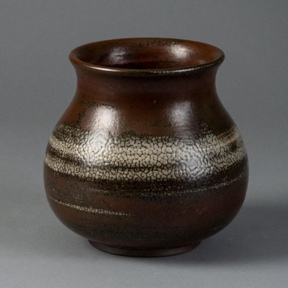Saxbo, Denmark Stoneware vase with brown "birch bark" glaze G9242 - Freeforms