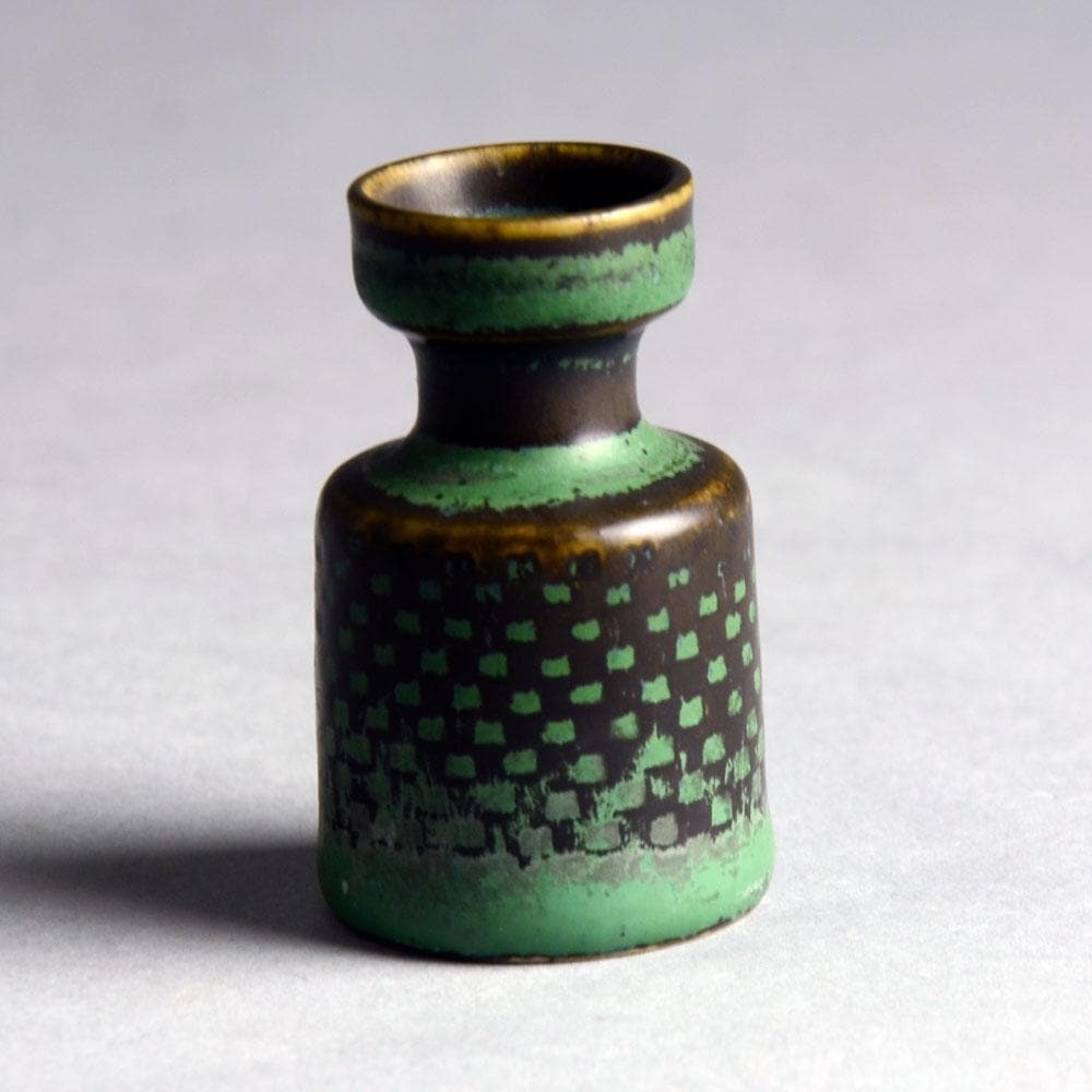 Stig Lindberg miniature vase with green and brown glaze D6219 - Freeforms