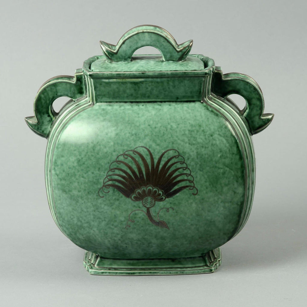 Stoneware handled, lidded "Argenta" jar by Wilhelm Kage A1208 - Freeforms