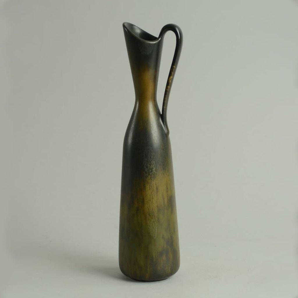 Stoneware jug with brown haresfur glaze by Gunnar Nylund N9079 - Freeforms