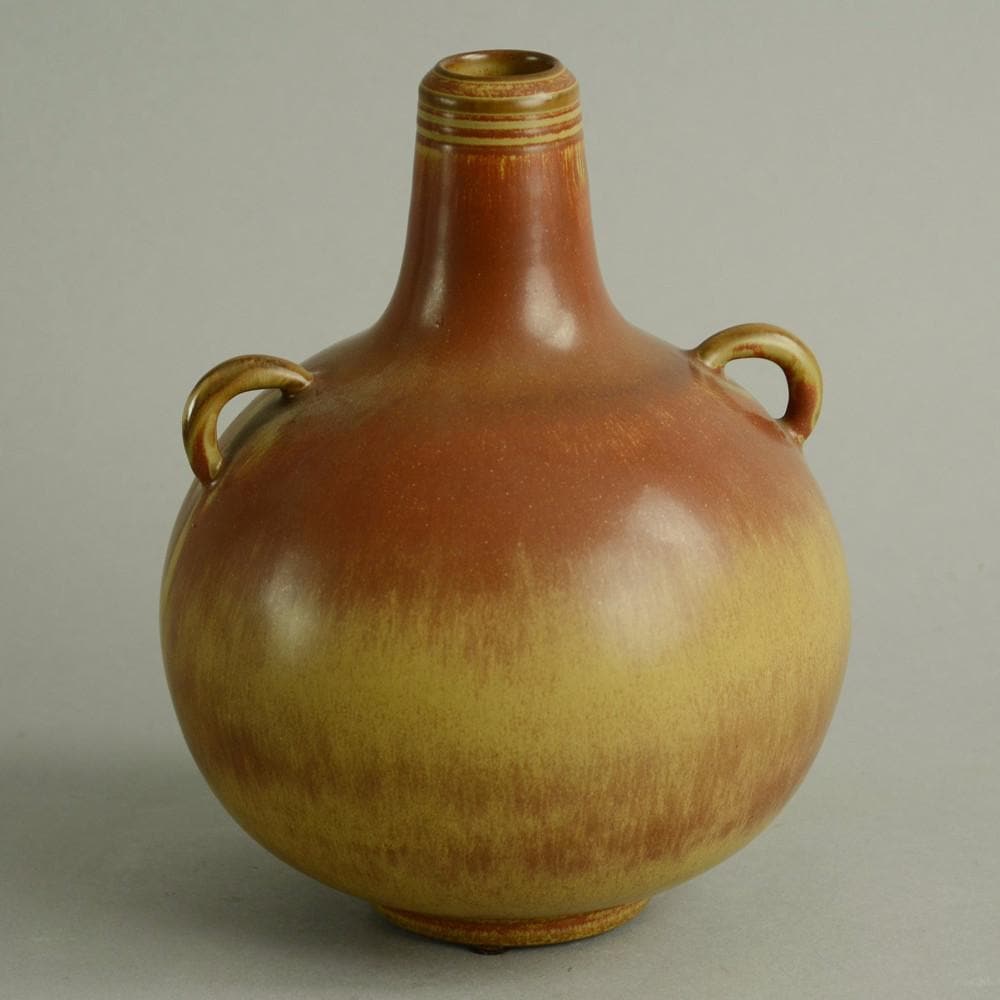 Stoneware vase with burnt orange haresfur glaze by Gunnar Nylund N7823 - Freeforms