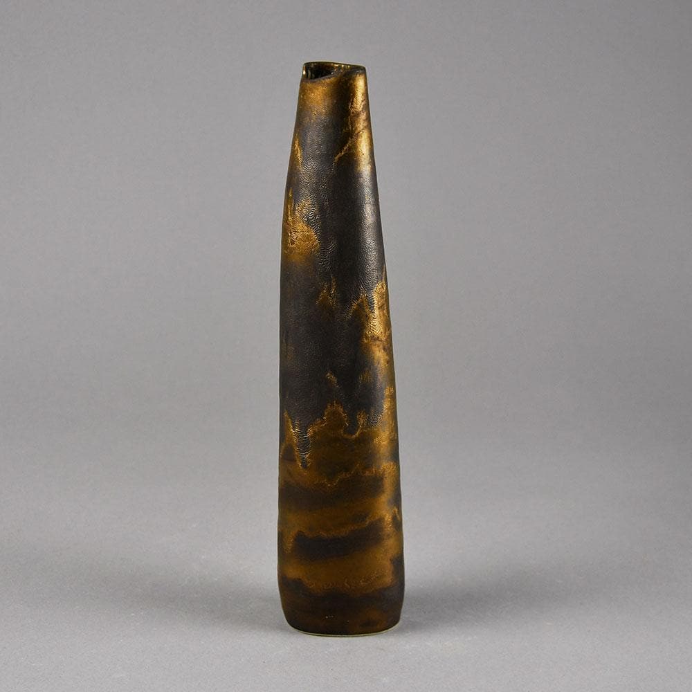 Val Barry, UK, elongated stoneware vessel with brown manganese glaze F8280 - Freeforms