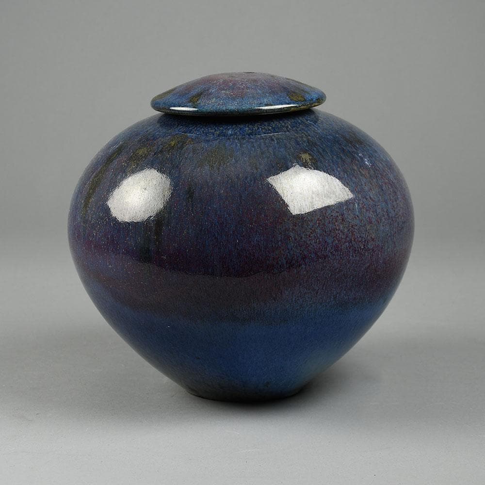 Wendelin Stahl, Germany, unique stoneware jar with glossy blue and purple glaze E7292 - Freeforms