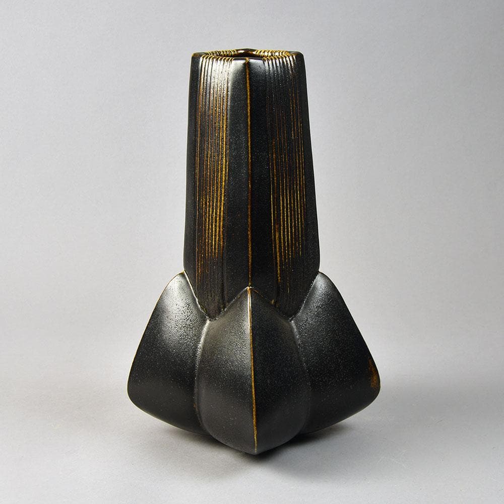 Wilhelm and Elly Kuch, Germany, large stoneware vase with dark brown glaze G9260 - Freeforms