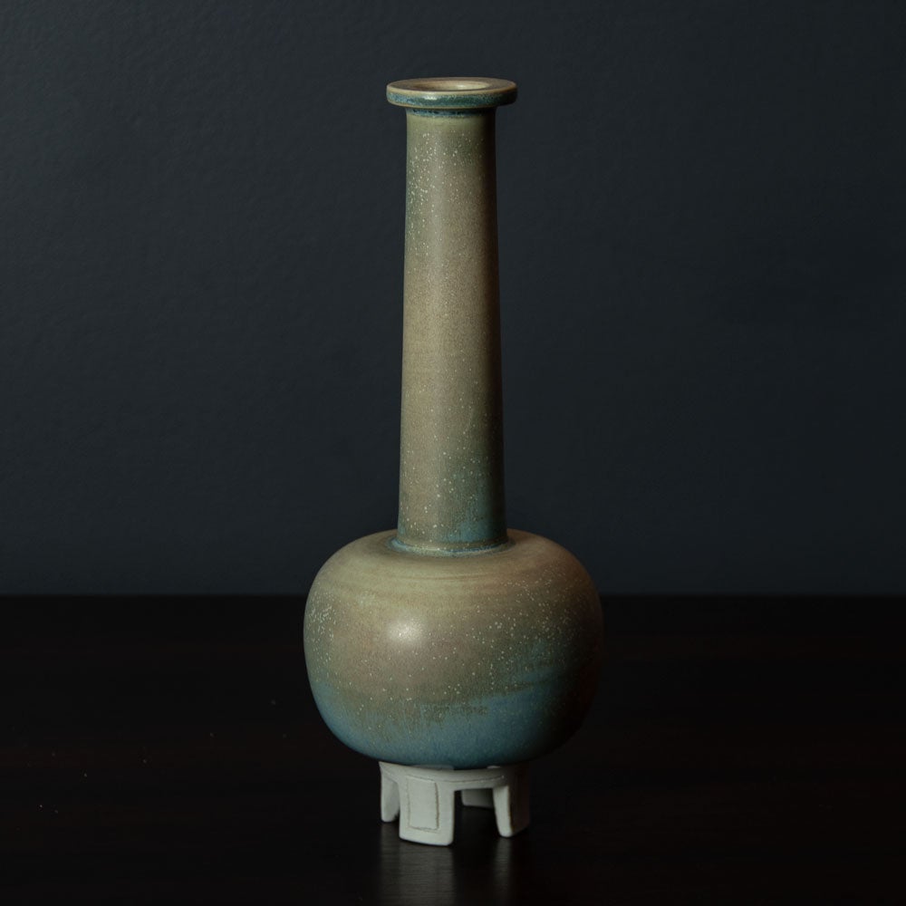 Wilhelm Kåge for Gustavsberg, unique stoneware "Farsta" vase with pale blue and beige matte glaze G9221 - Freeforms