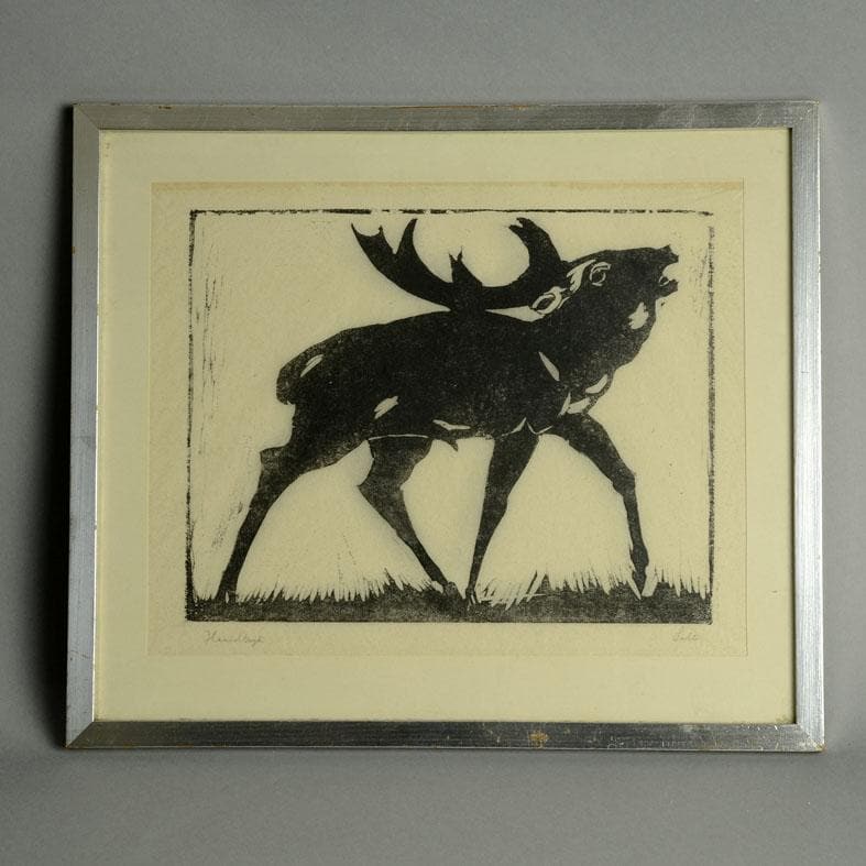 Wood block print of a caribou by Axel Salto N3523 - Freeforms